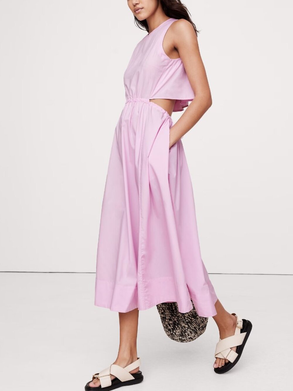 NWT! Banana Republic Pink Orchid Cotton Poplin Cut-Out Midi Resort Dress XL